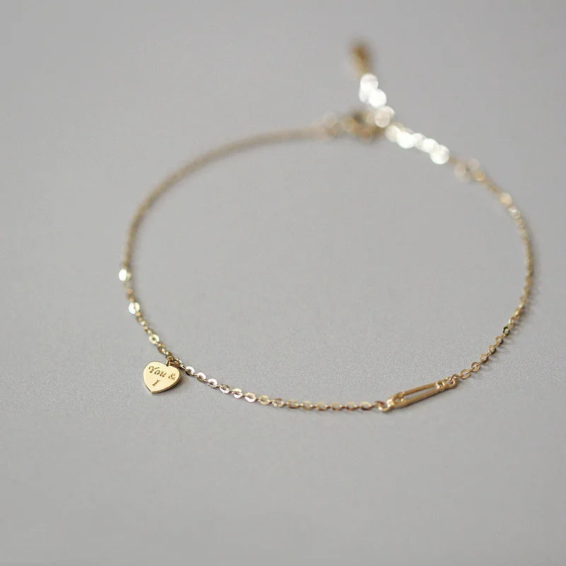Valentine's Day Gift Pure 925 Sterling Silver Thin Chain Heart Charm U and I Bracelets for Women Girls Jewelry