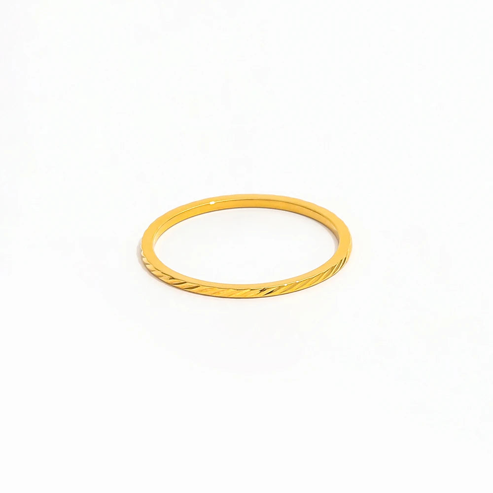 Joolim Jewelry Wholesale 18K Gold Plated Twill Damask Pattern Stainless Steel Dainty Ring for Women Ring