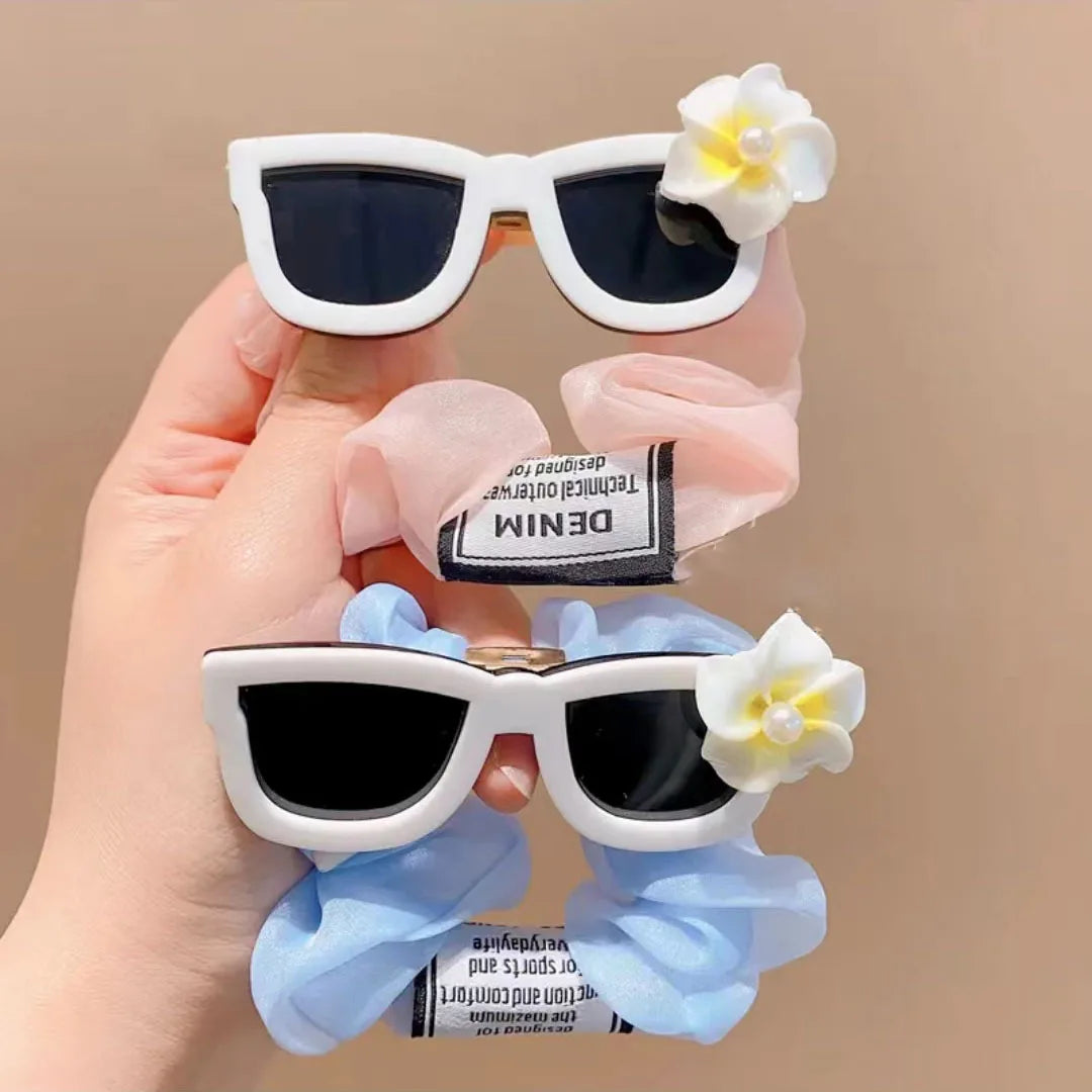 2023 Colorful Elastic Baby Hair Tie Cute Cartoon Shape Kids Hair Ties Sunglasses Charm Hair Band for Girl
