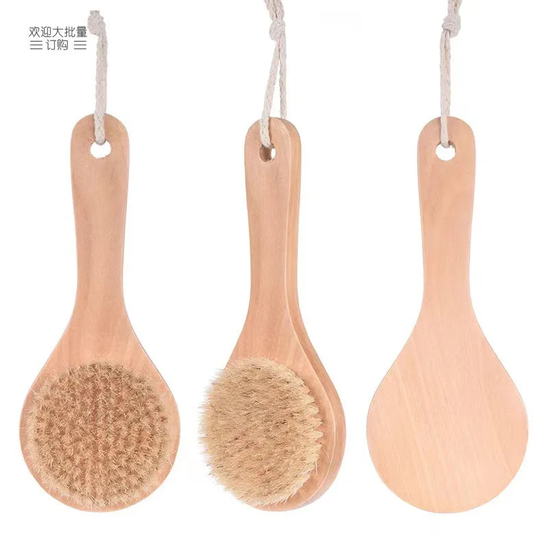 Hot-Sale Natural Boar Bristle Dry Skin Body Bath Massager Brush Scrubber 20cm Short Handled Bath Brushes