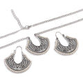 Vintage Silver Color Geometric Earring Necklace Set Women for Indian Hook Heart Stud Earring Jewelry Set