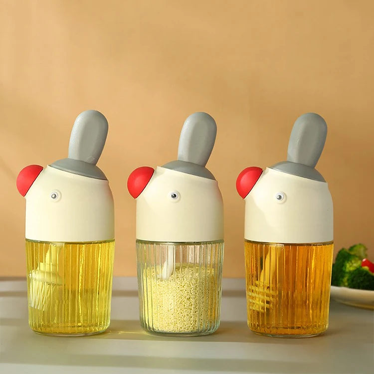 Cute Bird Design Glass Seasoning Spice Jar With Spoon and Lid Integrated Kitchen Supplies Glass Spice Box for Salt Sugar Pepper