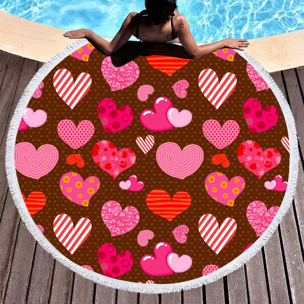 All Over Print Microfiber Round Beach Towel 3D Printed Fringe Round Blanket Beach Towel Love Yoga Mat