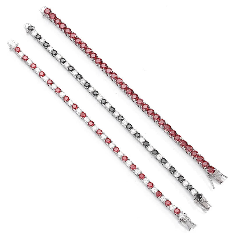 Silver 925 Original 1 Ct Round Brilliant Cut Diamond Test Past White Black Red Moissanite Tennis Bracelet for Women Fine Jewelry
