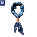 Vintage Handmade Leather Buckle Cotton Digital Print Selvedge Denim Men Square Neck Gaiters Shawl Bandana Scarf