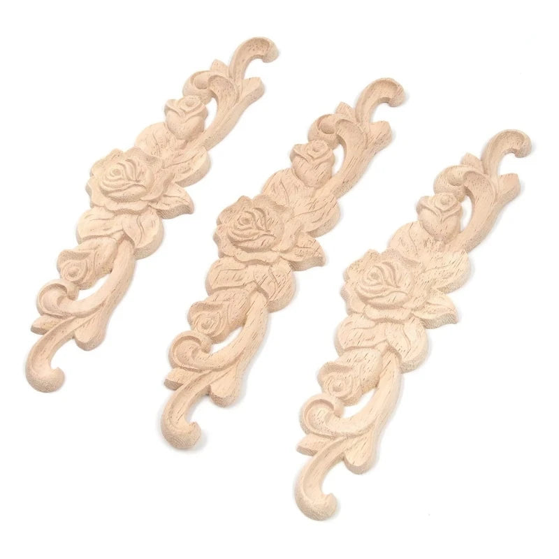 Wood Carving Decal Rose Wood Appliques Furniture Cabinet Decoration Onlay Applique 7.87"x2"