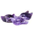 Huiying Wholesale healing natural purple quartz crystal animal carved 23*33mm fox head statue amethyst carving for gift crafts