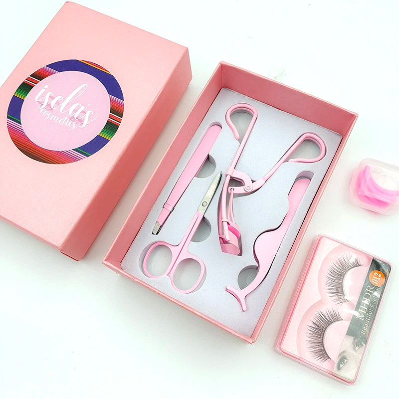 Custom High Quality Stainless Steel Princess Brand Private Label False Eyelash 4-Piece Tool Set with Tweezer Customized Color