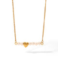Wholesale Novel Stainless Steel 18K Gold Plated Heart Shape Round Shell Pearls Pendants Women Necklace for Daily Life