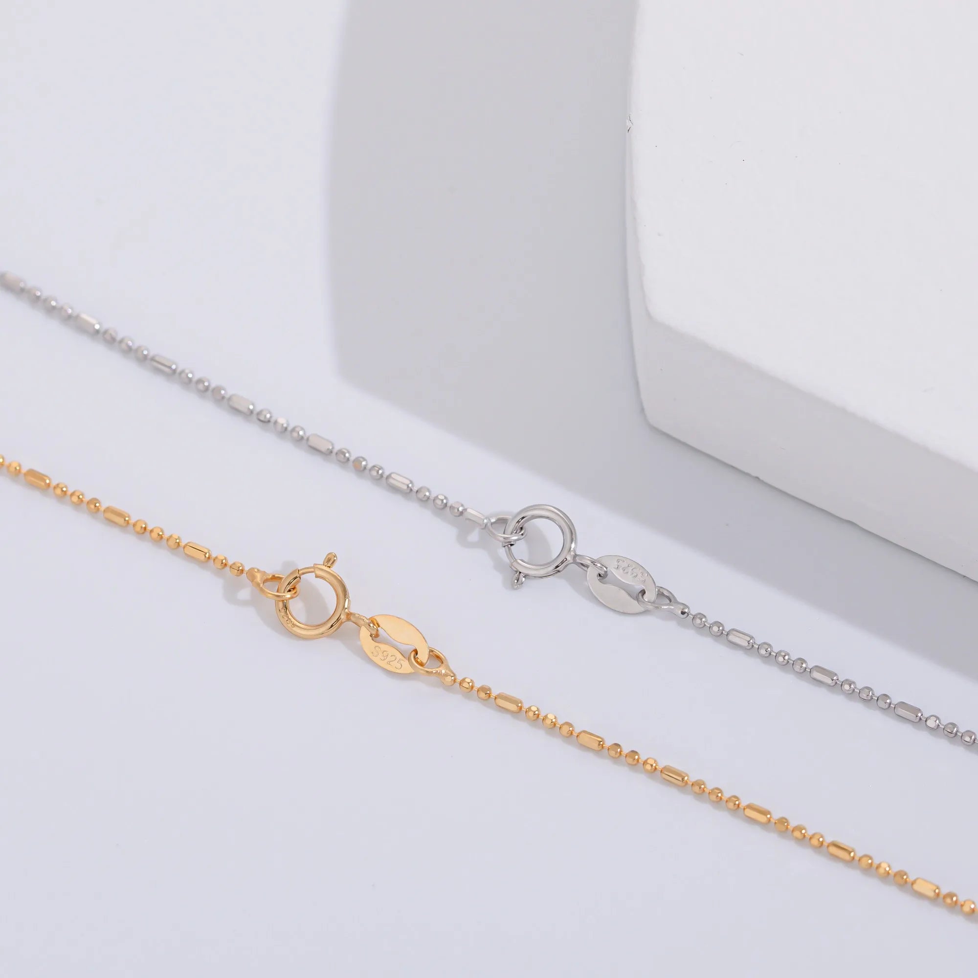 CH013 18inches 925 Sterling Silver Chain Jewelry 18k Gold Plated Guba Bead Chain Necklace for DIY Women Jewelry