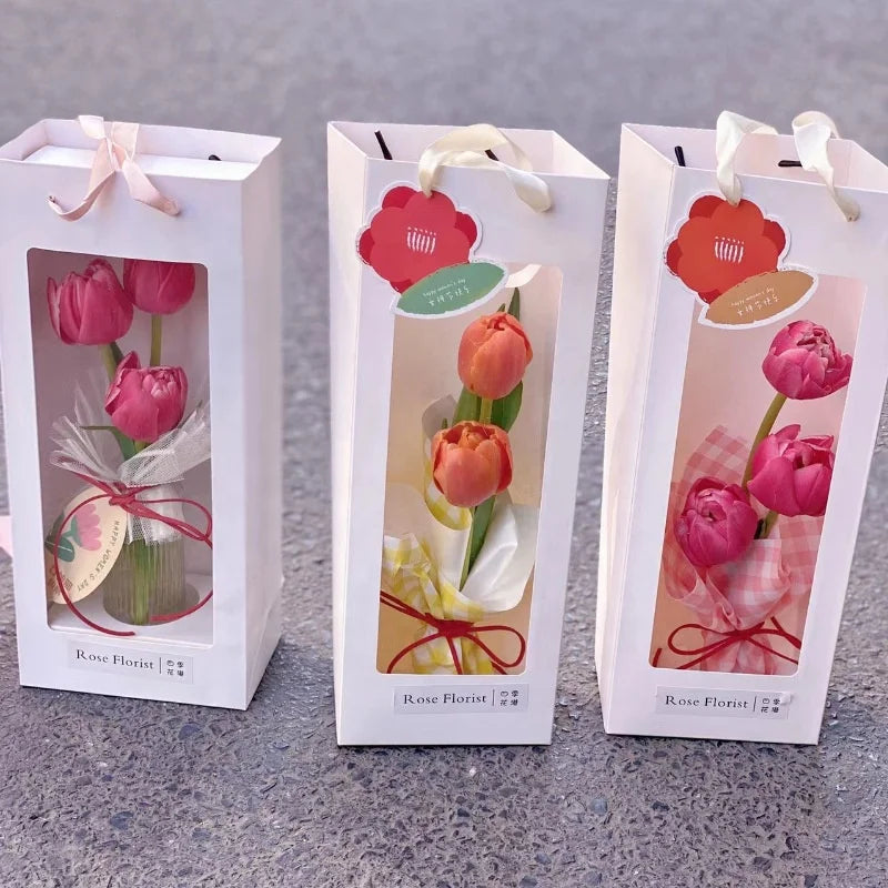 XJH 2025 Luxury Art Paper Flower Box Thickened Flower Gift Box with PVC Window for Mom for Mother's Day
