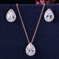 Tear Drop Design Simple Fashion Sparking Pear Cut Cubic Zircon Pendant Necklace and Earrings Jewelry Sets for Women Girl Gifts