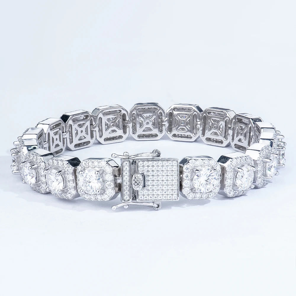 Fine Jewelry Hip Hop Luxury Big Diamond Moissanite square Shape Clustered Cuban Tennis Chain Bracelet Bangle 925 Silver for Men MegaBDM
