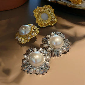 Maiou 2026 New Arrival Vintage Designer Statement Luxury Pearl Gold Plated Big Stud Earrings Jewelry Wedding Engagement