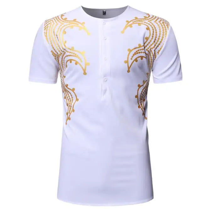 Wholesale Summer Clothing African Style Shirt Men's Totem Gold Stamping Printed Short Sleeve Tops