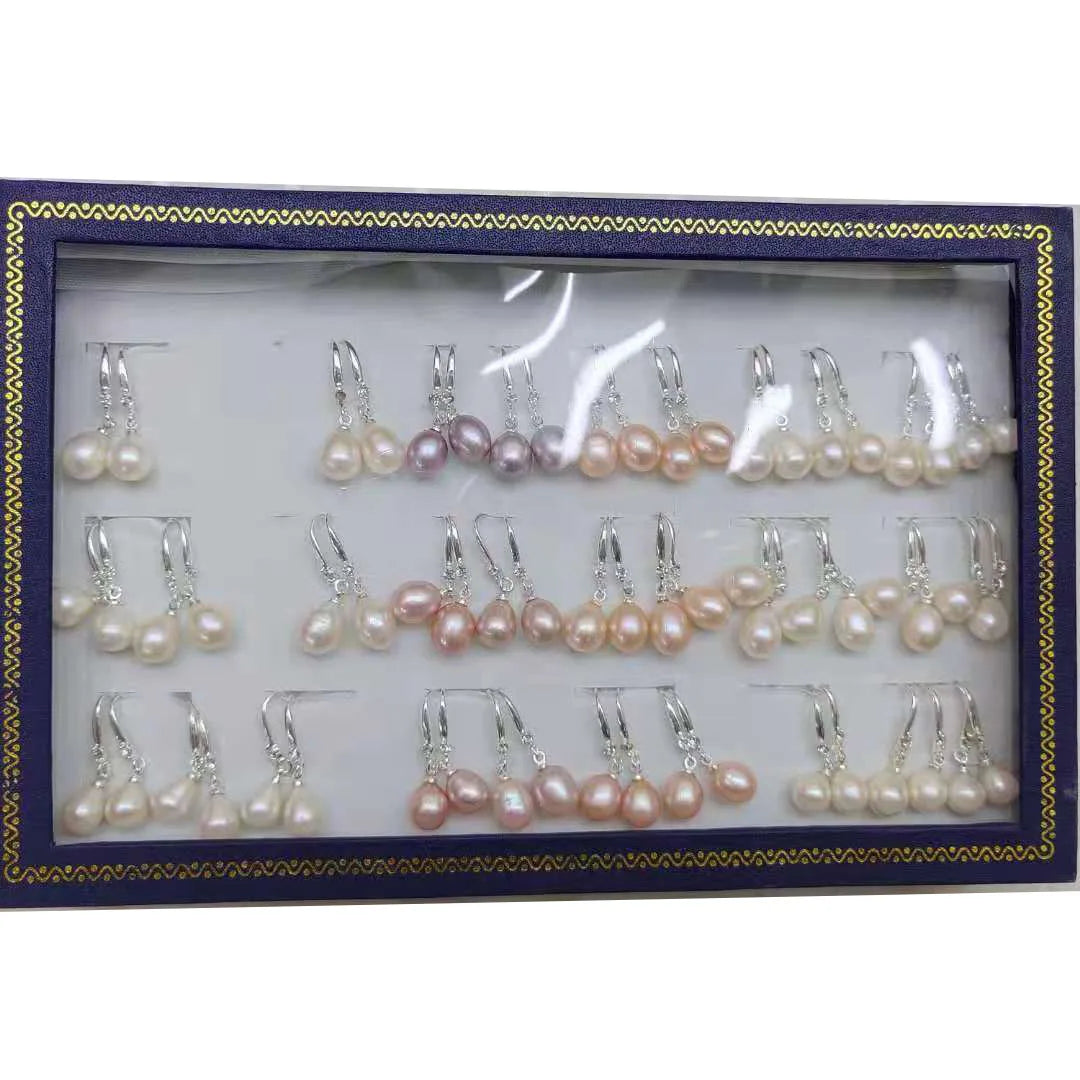 Drop Freshwater Rice Shape Pearl Earrings Single Earrings 7-8 MM Charm Earrings Party WOMEN'S BRASS Wedding Children's