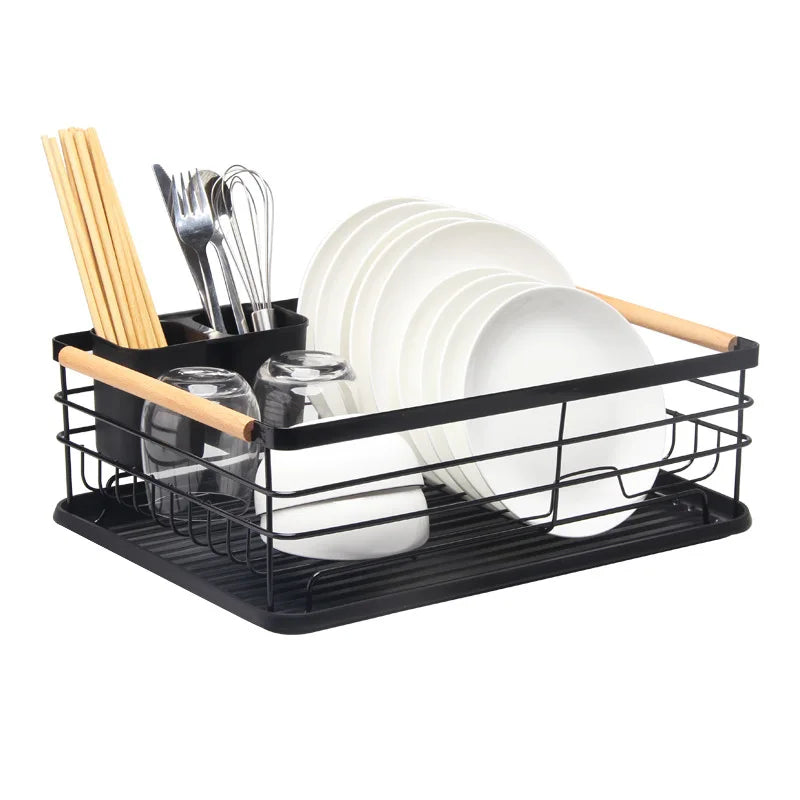 New Product Single Layer Black Iron Handle Storage Holder Large Capacity Iron Tableware Storage Dish Rack