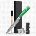 10% Off Custom Logo 5 Inch High Carbon Stainless Steel Damascus Laguiole Steak Knives Free logo 6pcs With Green Resin Handle