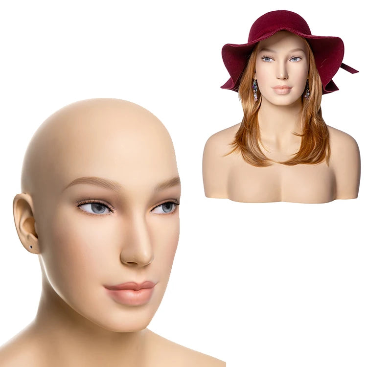 Christina-A Female Mannequin Head With Shoulder for Display Manikin Head With Shoulder for Wig a Makeup Hat  Display Head Maniki