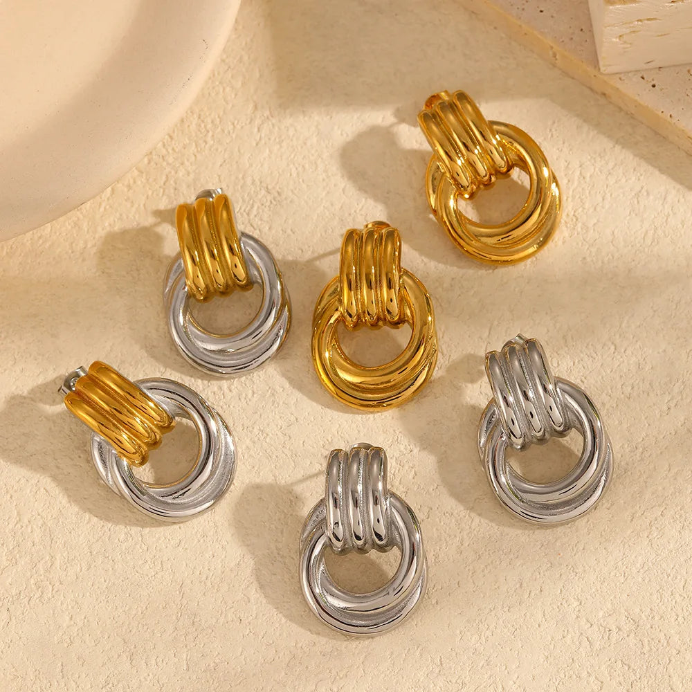 18K Gold Plated Geometric Stud Earrings for Women Trendy Stainless Steel Fashion Jewelry for Gift