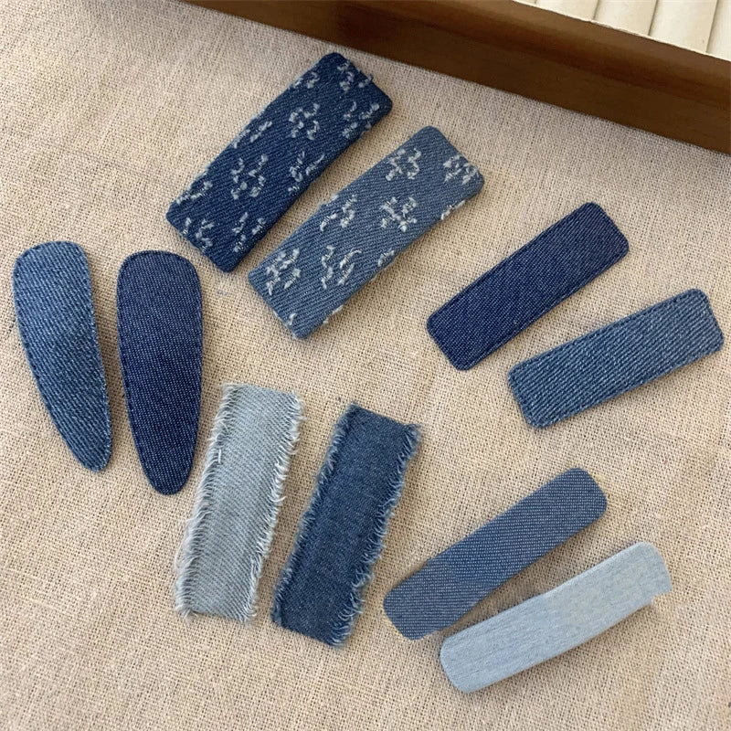 MIO Vintage Fashion New Denim Bb Clip Korea Geometry Metal Barrettes Snap Side Hair Clip for Women Girls Daily Hair Accessories