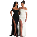 Women's Evening Dress Party One-word Neck Tube Top Dress Sexy Halter High Split Dress