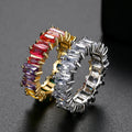 New Hip Hop Brass Platinum Gold Plated White Eternity Rings Unisex Luxury Wedding Bands Lab Created Zircon Couple Gift Fashion