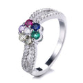 Real Silver 925 Colorful Daisy Flower Ring Engagement Band Rings for Women Anniversary Gift
