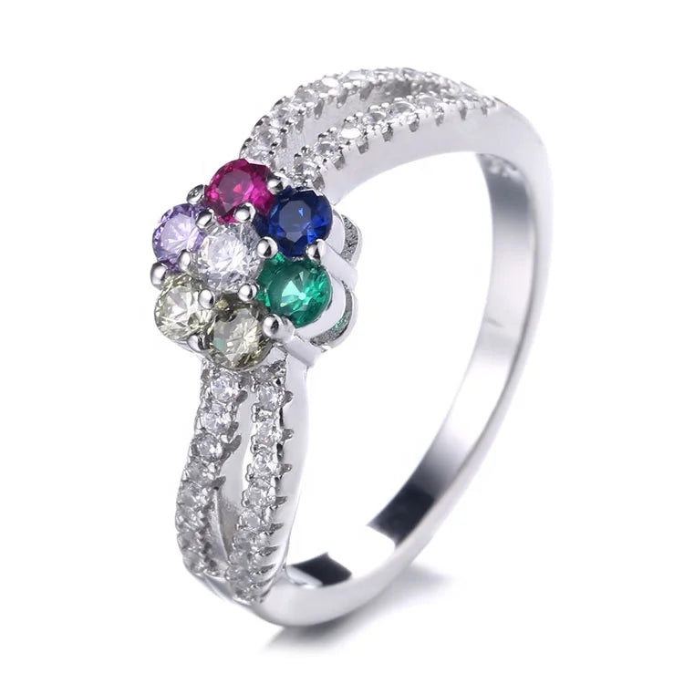 Real Silver 925 Colorful Daisy Flower Ring Engagement Band Rings for Women Anniversary Gift