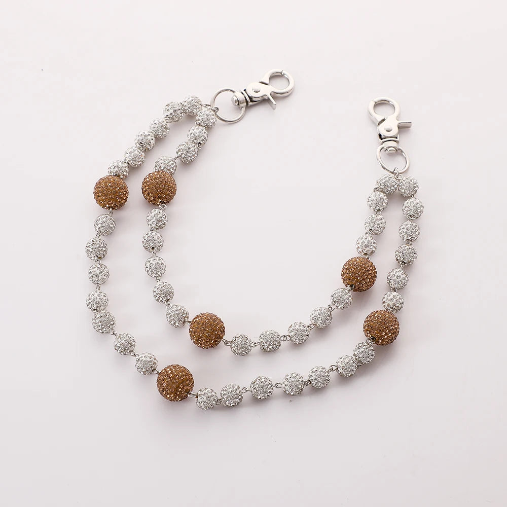 10*16mm Disco Ball Beaded Layered Pendant Rhinestone Beads Wallet Chain with Bag Jeans Pocket Hip Hop Style Men Women's Gift