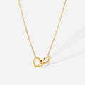 Romantic Gift Stainless Steel 18K Gold-plated Thin Chain Double Heart Ring Pendant Necklace for Women
