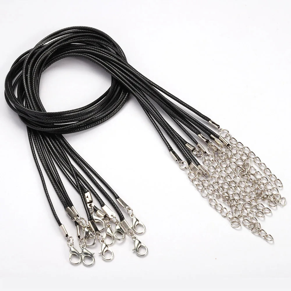 Silver Copper Lobster Clasp Black Leather Rope Wax Cord Necklace Braided Colorful Rope Necklace Chain Cord Wax String Necklace gift