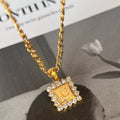 2025 Dazan Hot 18k Gold Plated Stainless Steel Initial Letter Alphabet Iced Zircon Square Pendant Figaro Chain Necklace Women