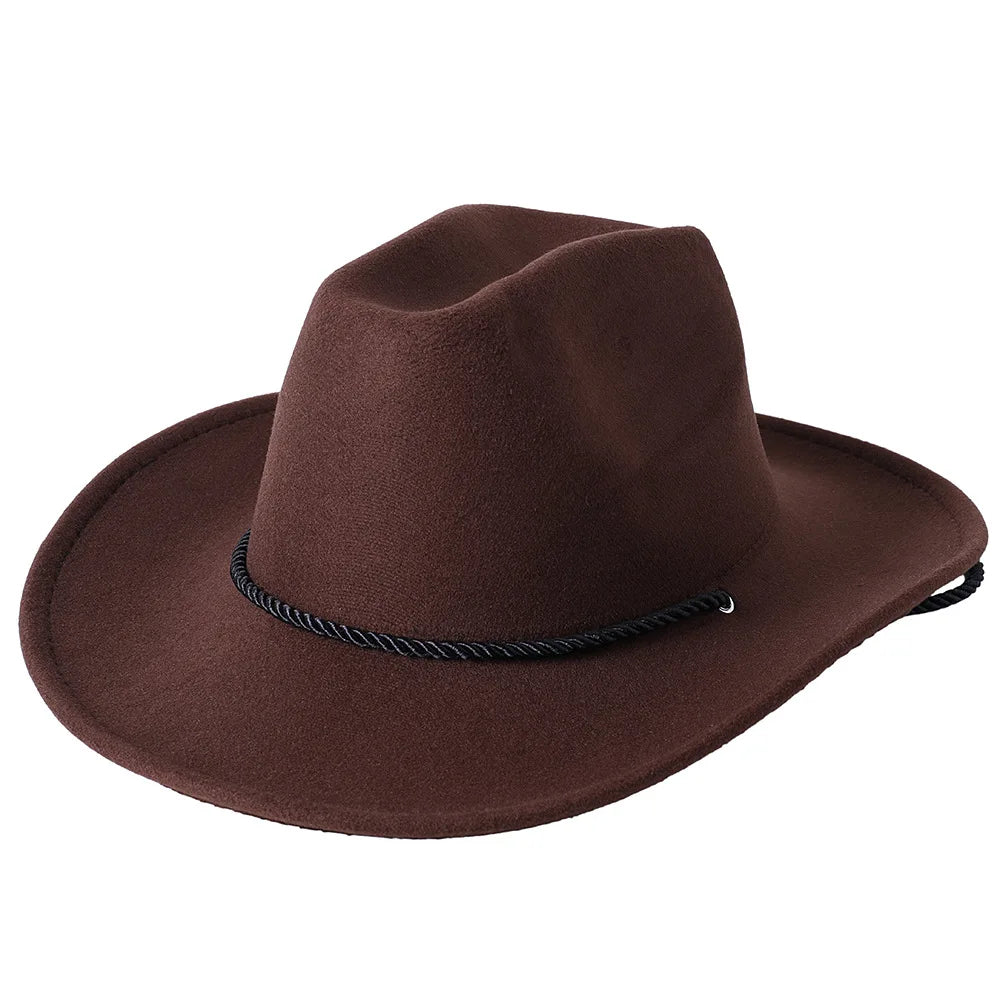 New Trendy Vintage Cowboy Style Fedora Hats With Chin Rope