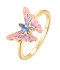 QX Custom OEM Blue Cubic Zirconia Engagement 18k Rose Gold Plated Fine Jewelry 925 Silver Luxury Pink Butterfly Ring for Women
