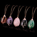 Luxury Handmade Braided Copper Wire Tree of Life Woman Man Waterdrop Shape Natural Gem Stone Pendant Necklace Jewelry