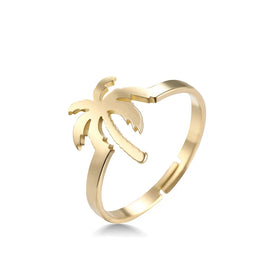 Coconut Palm Pattern Rings for Women Stainless Steel Adjustable Ring Classic Style Good Party Jewelry