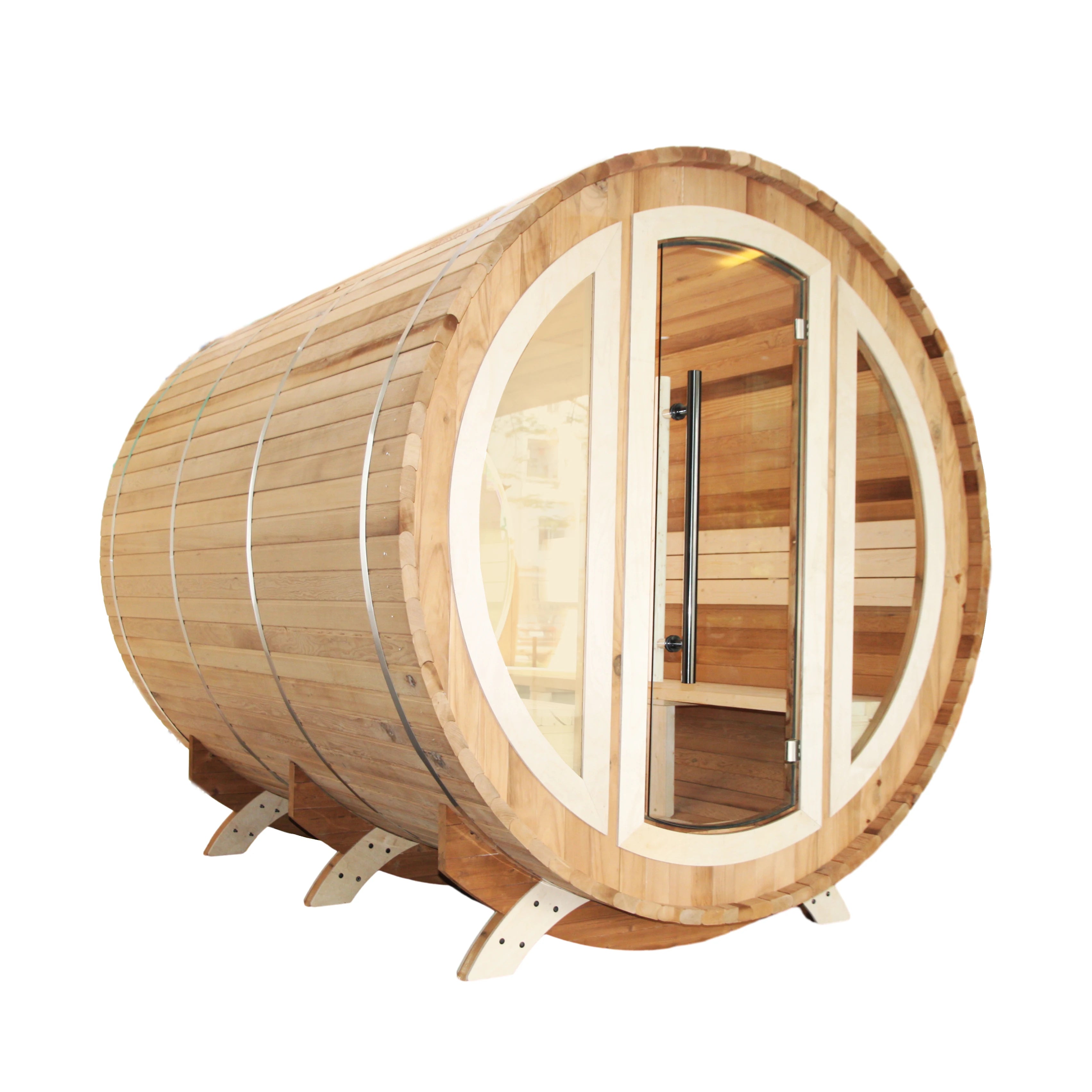 2024 New 6 Person Dry Steam Solid Wood Red Cedar Outdoor Barrel Sauna with Sauna House and Stove