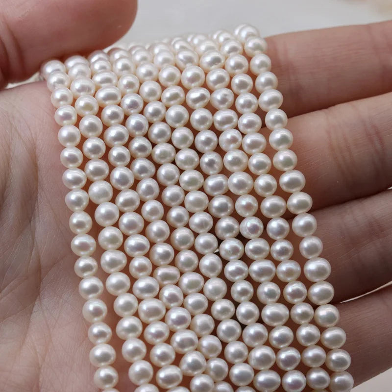 4-5mm 5-6mm White Nature Loose Pearl Strand Near Round Freshwater Pearl Beads for Necklace DIY Jewelry Making Wholesale