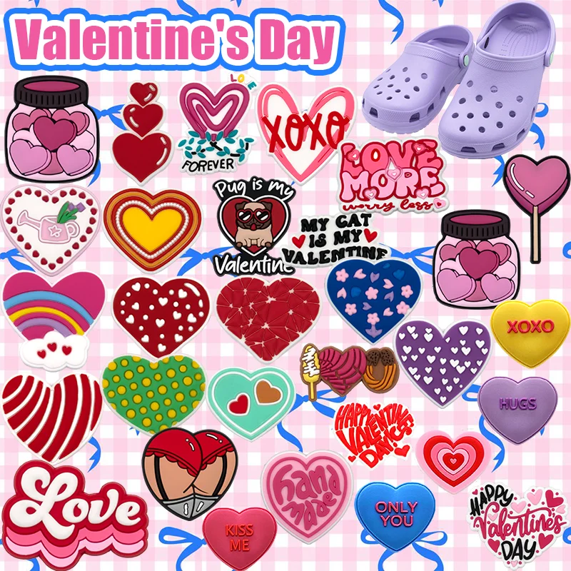 Customized Wholesale Valentine's Day 2D Diy Adult Clog love Accessory Hug Shoe Decoration Heart Shape Chocolate Candy Shoe Charm