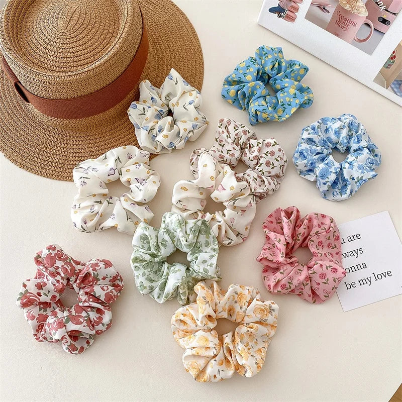 Wholesale Women Fabric Elastic Band Scrunchies Accessories Custom Print Floral Scrunchies Hair Ties