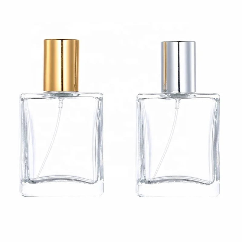 Empty 30ml 50ml Clear Flat  Refillable Perfume Glass Bottles Rectangle Parfum Spray Bottle