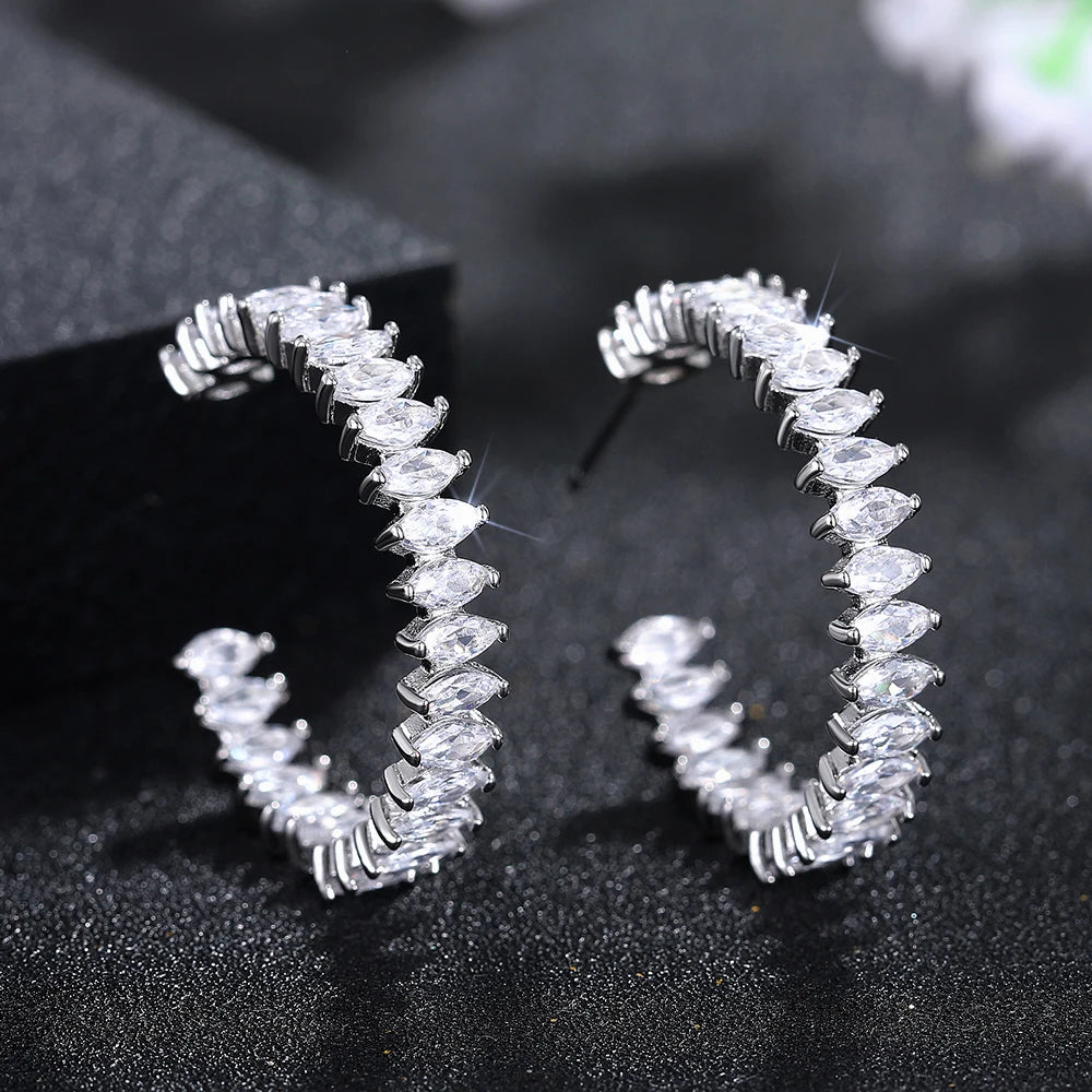 CAOSHI Fashion Circle Bridal Jewelry Accessories Trendy AAA Marquise Earring Cubic Zirconia Hoop Earrings for Women