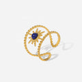 Ins 18K Gold Plated Stainless Steel Eightfold Star Natural Stone Hollow Adjustable Rings for Women