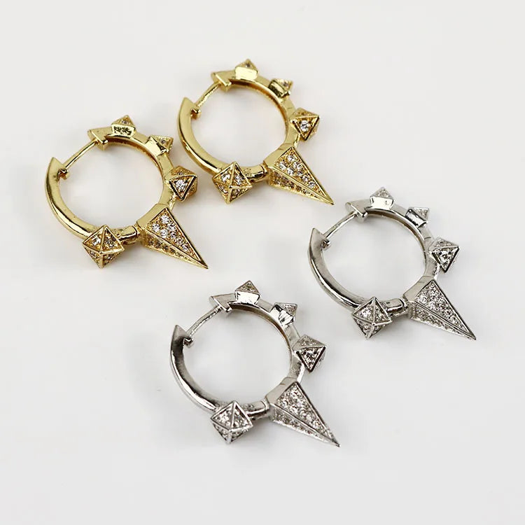 EC1673 Wholesale CZ Micro Pave Cartilage Hoop EarringsHuggie Hoop CZ Pyramid Earring for Girls