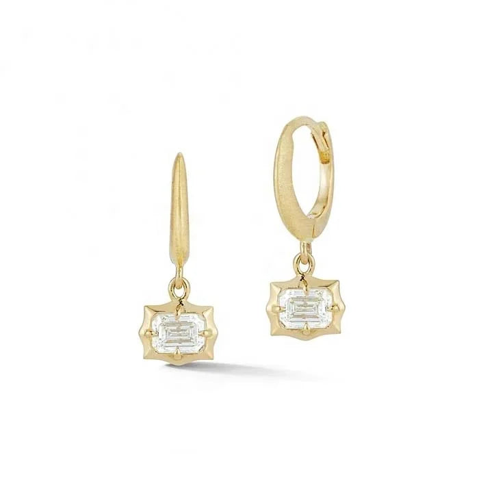 LOZRUNVE Brand Unique Design Fashion Single CZ Stone Hanging Huggie Hoop Earring Jewellery