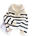 Women's Autumn O-Neck Knitted Pullover Sweater High Collar Long Sleeve Casual Style Stripe Print Merino Wool Free Wholesale