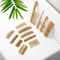 Natural Bamboo Wooden Half Fine Tooth and Wide Tooth Comb Hair Detangler Small Anti-static Hair Combs for Styling Women & Man
