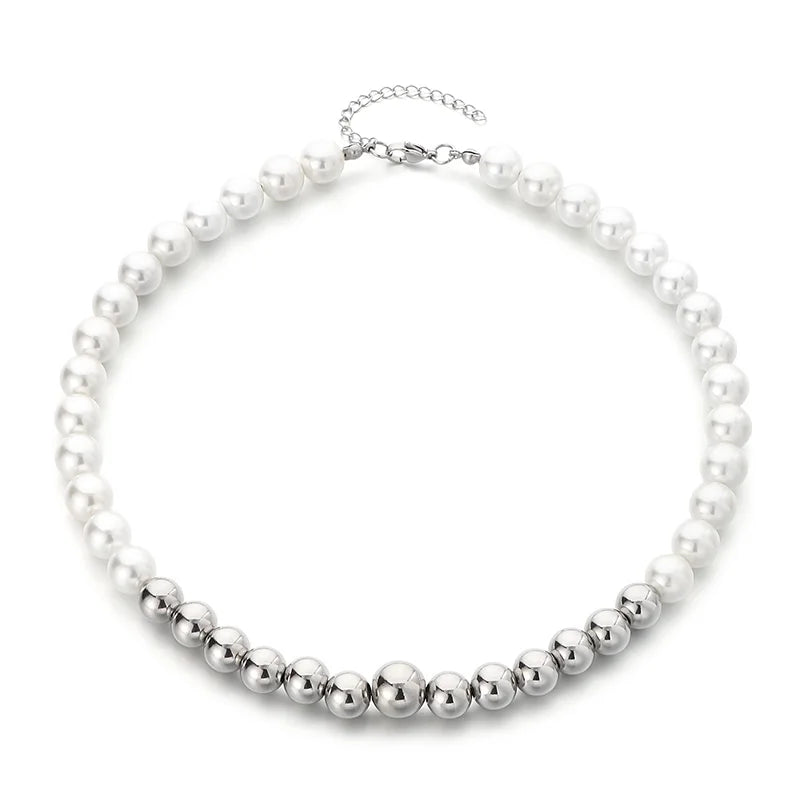 Kalen Elegant Pearl Shell Bead Perforated Ball Necklace Stainless Steel Necklaces Jewelry Gift for Girl