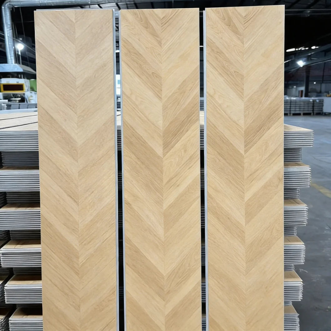Light Oak Natural Color Click Lock Parquet Fishbone Chevron Herringbone SPC Flooring